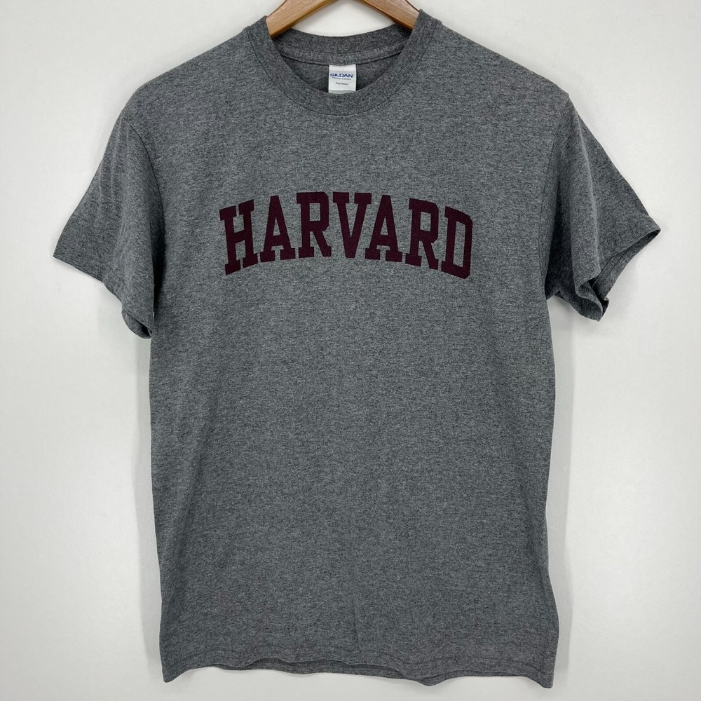 Gildan Harvard University T-Shirt Mens Medium Heather Gray Graphic Short Sleeve